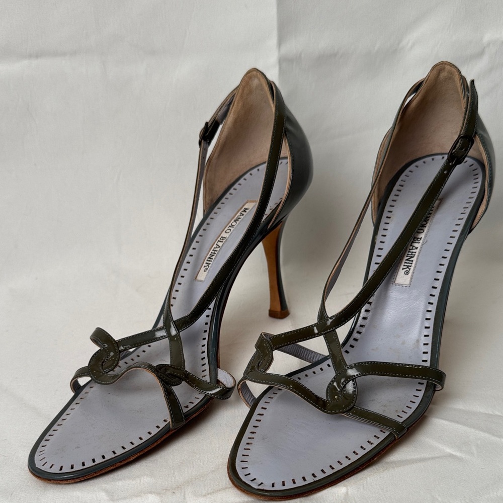 Manolo Blahnik Dark Blue/Green/Slate Strappy Heels